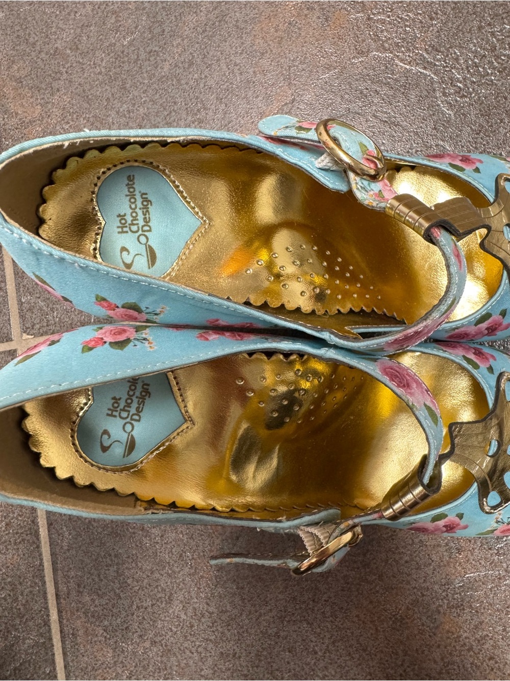 Hot Chocolate Emma Floral Roses Platforms Heels T-Bar Mary Janes Blue EU 37 - Picture 10 of 13
